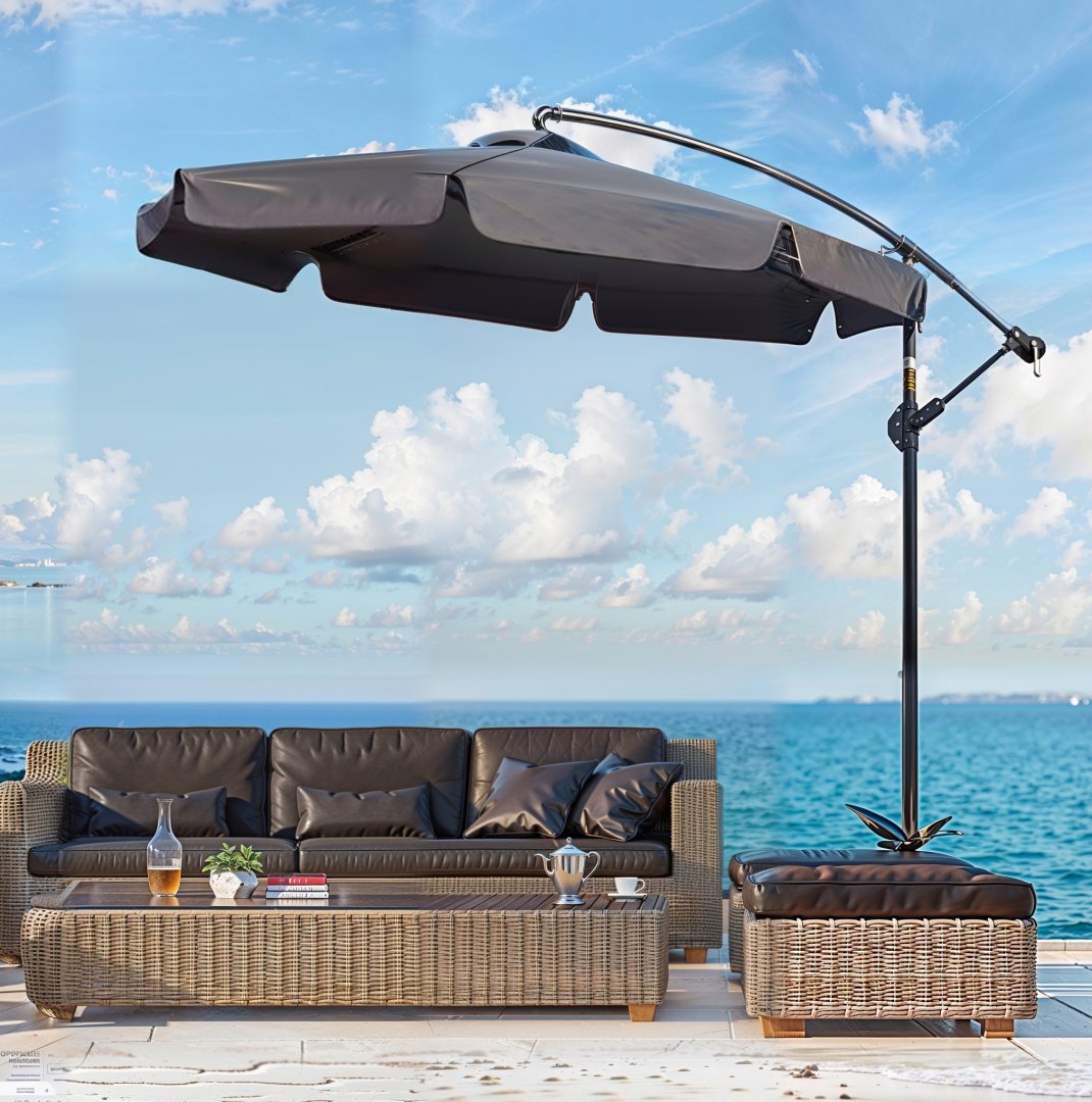 VELKÝ ŠEDÝ SKLÁDACÍ ZAHRADNÍ SLUTEČNÍK NASTAVITELNÝ S RAMENEM 350 CM 3,5 M OD5070