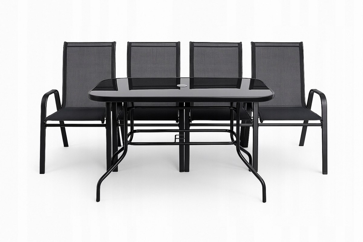 ZAHRADNÍ NÁBYTEK NA TERASU, STŮL 120X72, 4x ZAHRADNÍ ŽIDLE, Černá  OD5085 