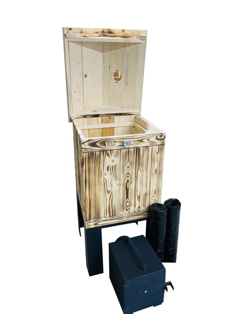 JUMON OPÁLENÁ Dřevěná udírna zahradní 50x50x60 + topeniště dvířka komín