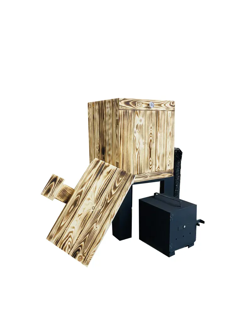 JUMON OPÁLENÁ Dřevěná udírna zahradní 50x50x60 + topeniště dvířka komín