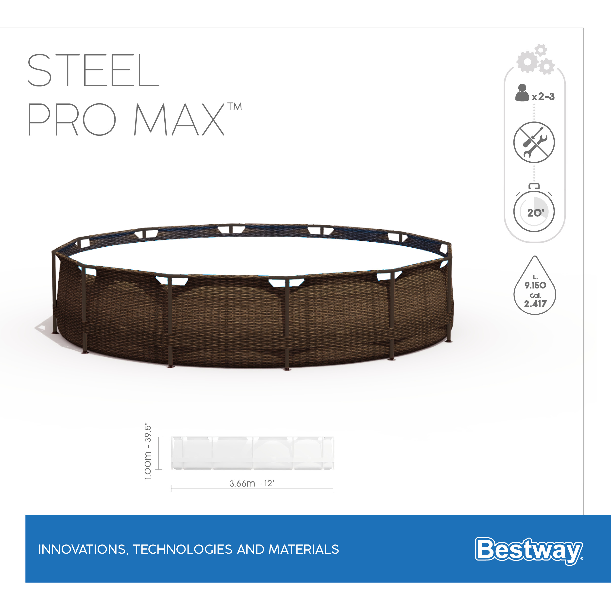 BESTWAY Zahradní bazén 366x100 cm SADA příslušenství čerpadlo 56709