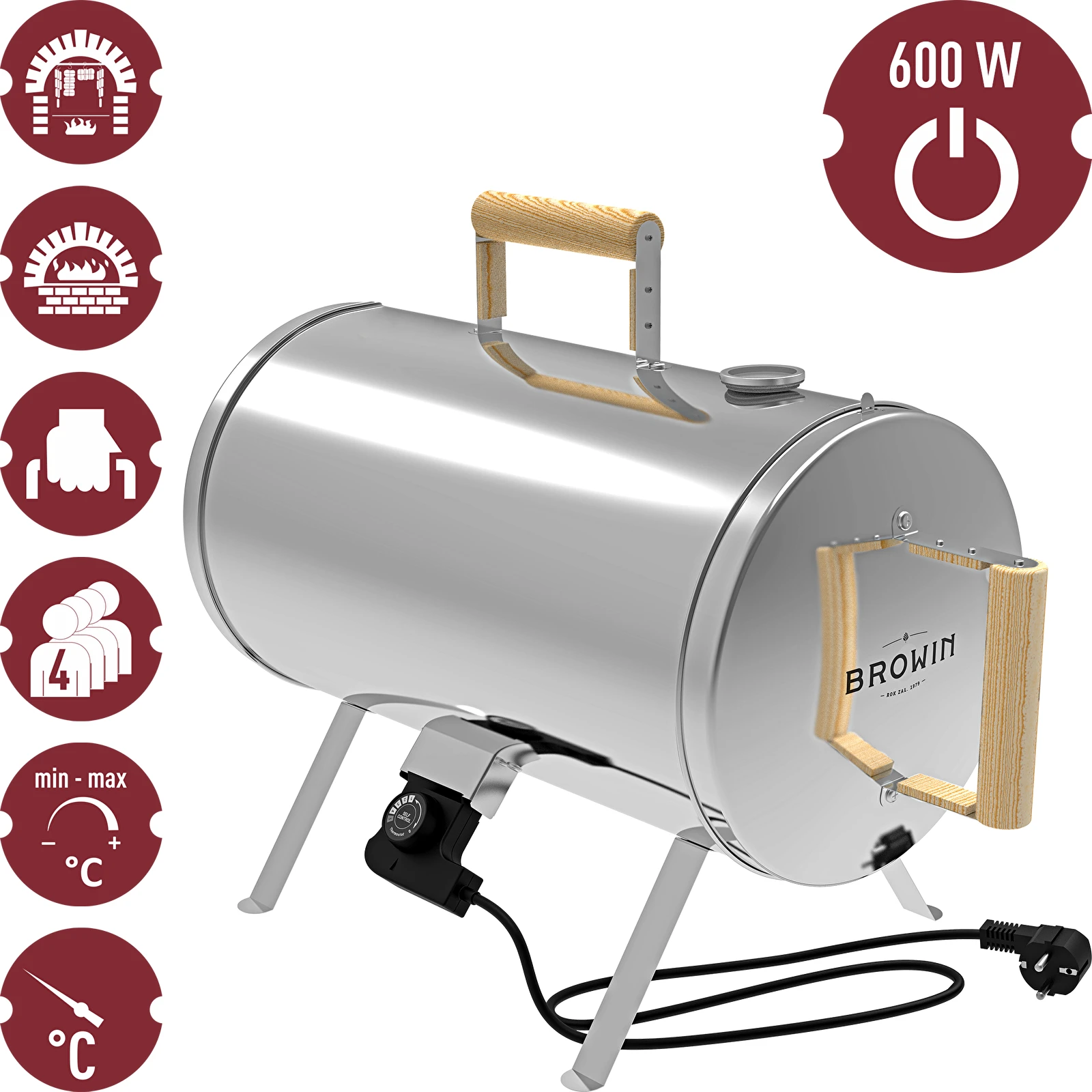 BROWIN Elektrická udírna přenosná mobilní 600W 330020