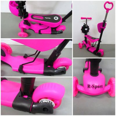 Koloběžka H3 RŮŽOVÁ Odrážedlo 5v1 R-Sport Svítící kolečka LED
