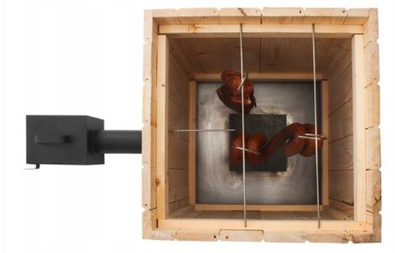 JUMON EXKLUZIVNÍ Dřevěná zahradní udírna z OLŠE 50x50x60 + topeniště dvířka komín