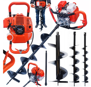 Benzinový zemní vrták 3,8 kW 3 vrtáky Ø 10, 15, 20 cm + prodloužení 60 cm  od9116
