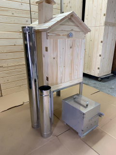 JUMON Dřevěná nerezová udírna zahradní 50x50x60 + topeniště dvířka komín